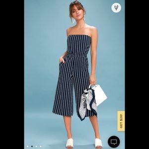 NWT Lulu’s Salt water and sun striped tie back jumpsuit
